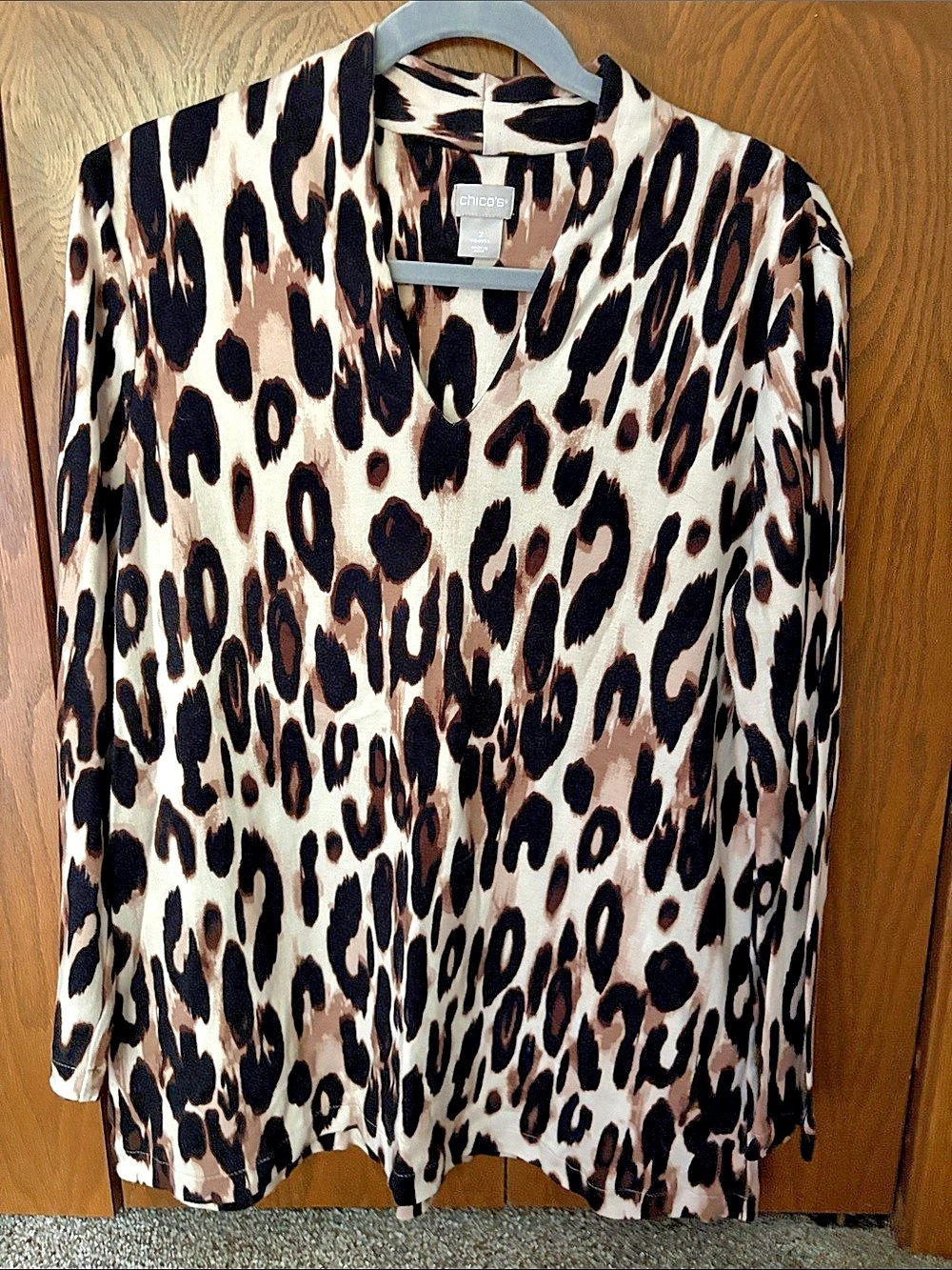 Chico's Animal Print Blouse in Brown & Cream Size 2